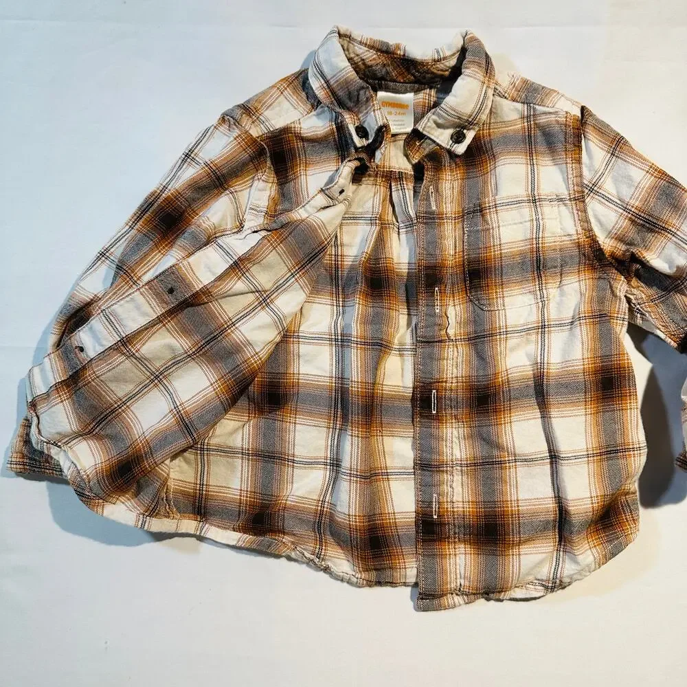 Gymboree 100% Cotton Autumn Adventures Plaid Flannel Button Down Top Sz 18-24 mo